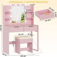 thumbnail image 6 of Ktaxon Lighted Makeup Vanity, Pink Vanity Table Set with 2 Drawer and Charging Station, Femal Gift, 6 of 11