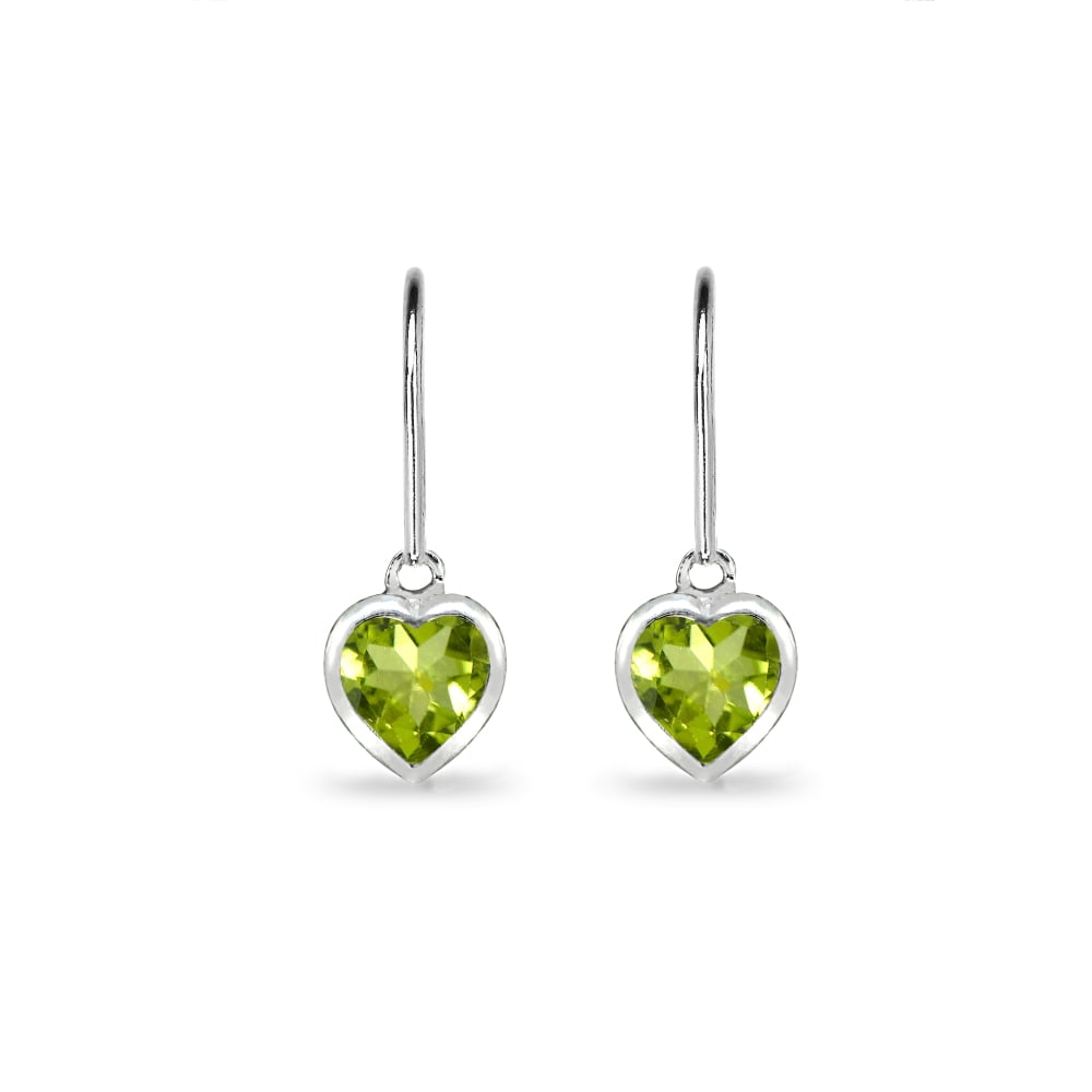 Peridot 6mm Heart Bezel-Set Dainty Dangle Leverback Earrings in Sterling Silver