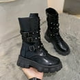 thumbnail image 3 of Womens Gothic Punk Platform Boots Chunky Heel Lace up Combat Long Booties Zipper Mid Calf Motorcycle Boots, 3 of 5