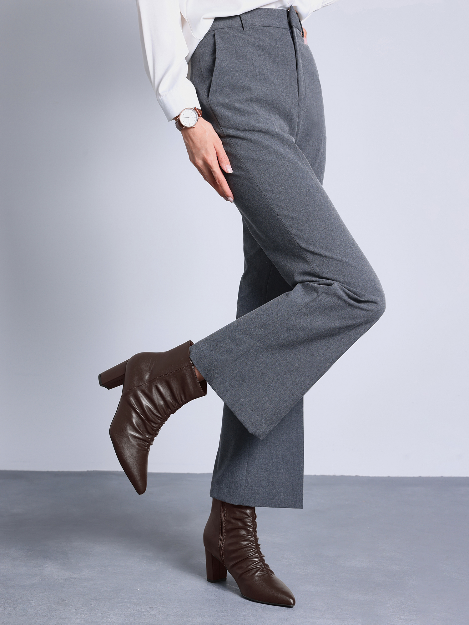 DARING DIVA Ruched Dress Boots Pointed Toe Chunky Heels Ankle Boots Coffee 9