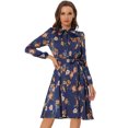 thumbnail image 1 of Vestido con cinturón y estampado floral vintage Allegra K de manga larga gasa con cuello anudado para mujer Azul Satinado S, 1 of 5
