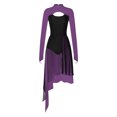 thumbnail image 5 of CHICTRY Women Modern Lyrical Dance Dress Mesh Long Sleeve Cutout Back Leotard Split Skirts Purple XXL, 5 of 6