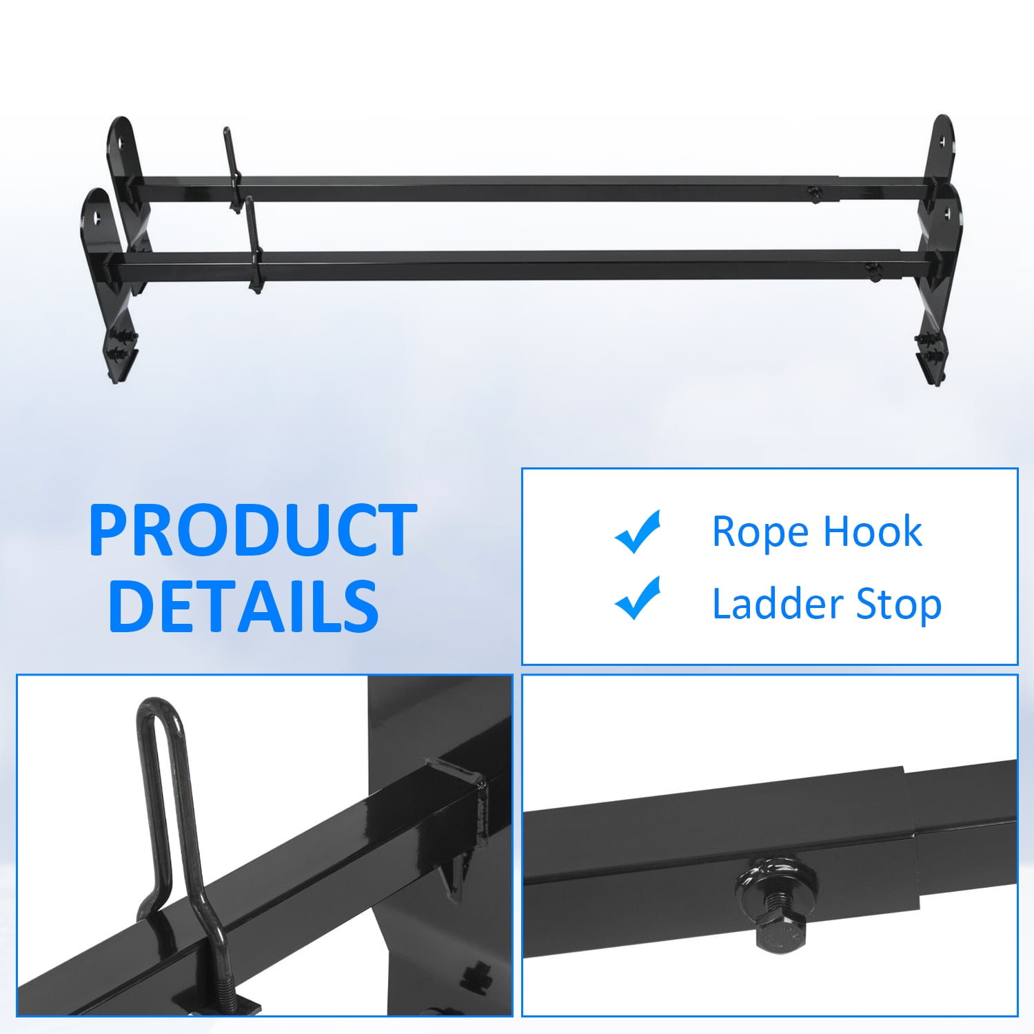 KOJEM Adjustable Roof Ladder Racks 53"-66" Van Ladder Rack for 2003-2017 Chevy Chevrolet Express 2500 for GMC Savana  for 1999-2014 Dodge Ford  E-250/E-350 Van Roof Rack Ladder Carrier