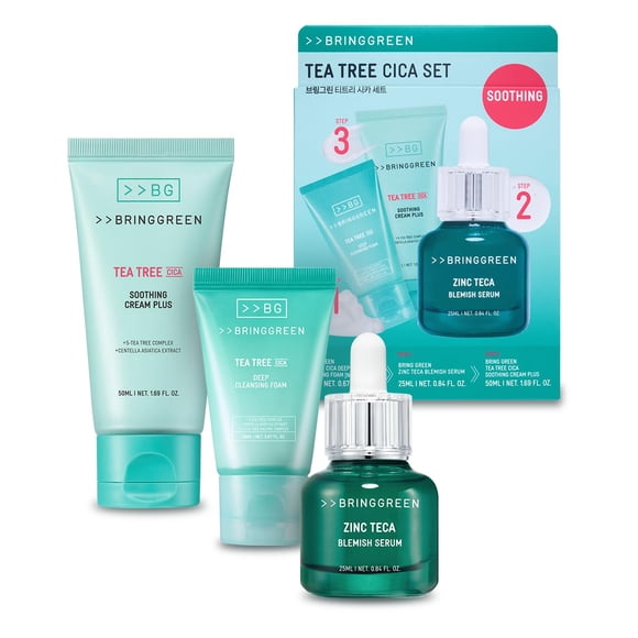 Set de cuidado de la piel BRING GREEN Tea Tree Cica para pieles propensas al acné