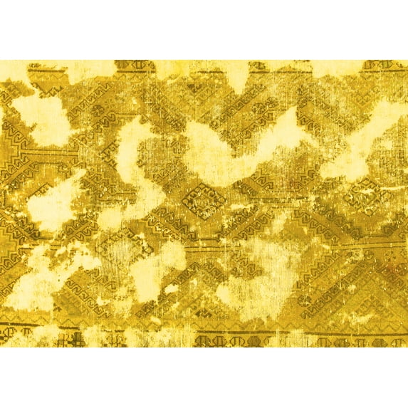 Ahgly Company Machine Washable Indoor Rectangle Abstract Yellow Modern Area Rugs, 4' x 6'