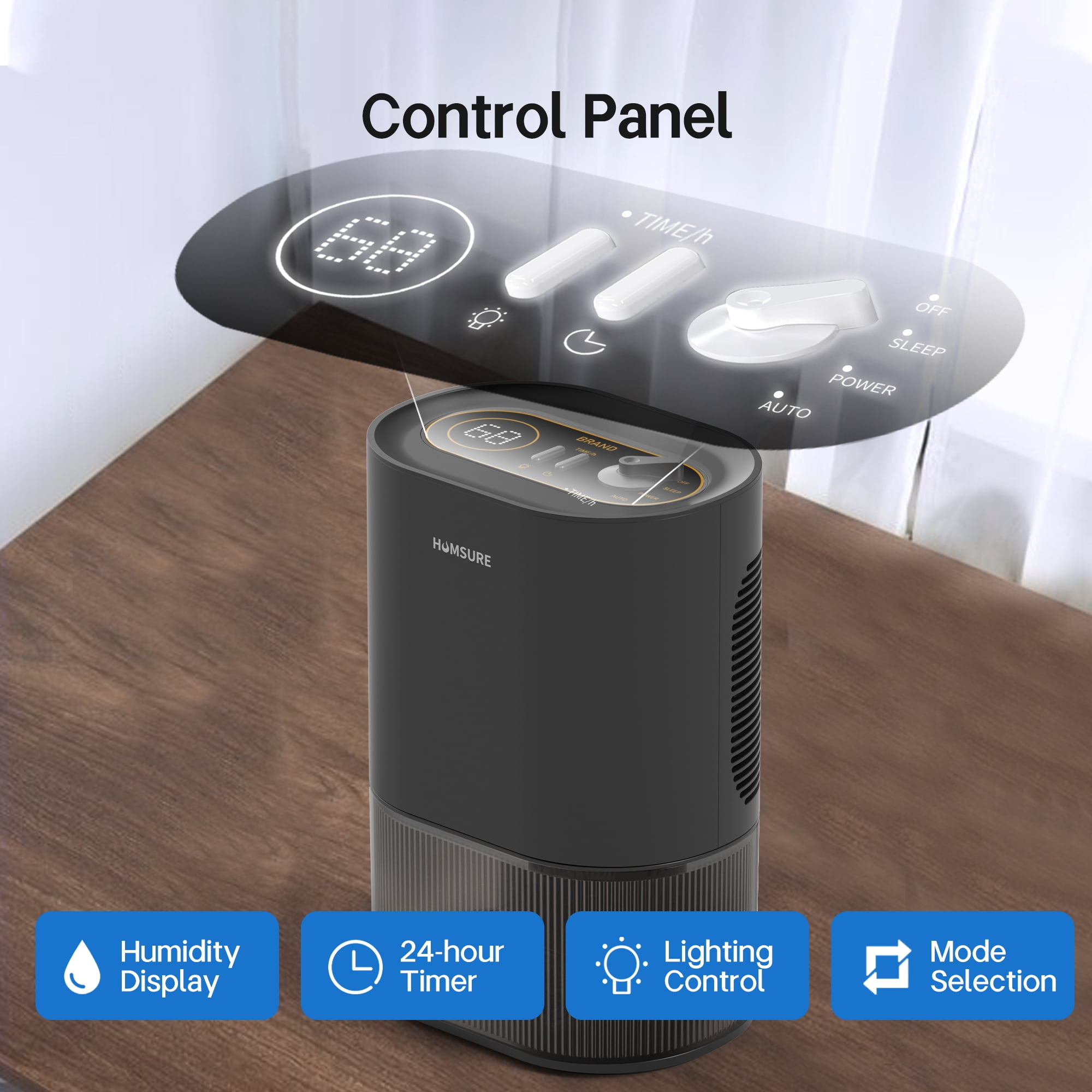 Dehumidifier 120 oz. Large Capacity Tank, Powerful Dehumidifier LED Display with Timer 7-Colour Ambient Light, Auto off, Sleep Moode, Timer, Energy Efficient Cabinet Bathroom 03