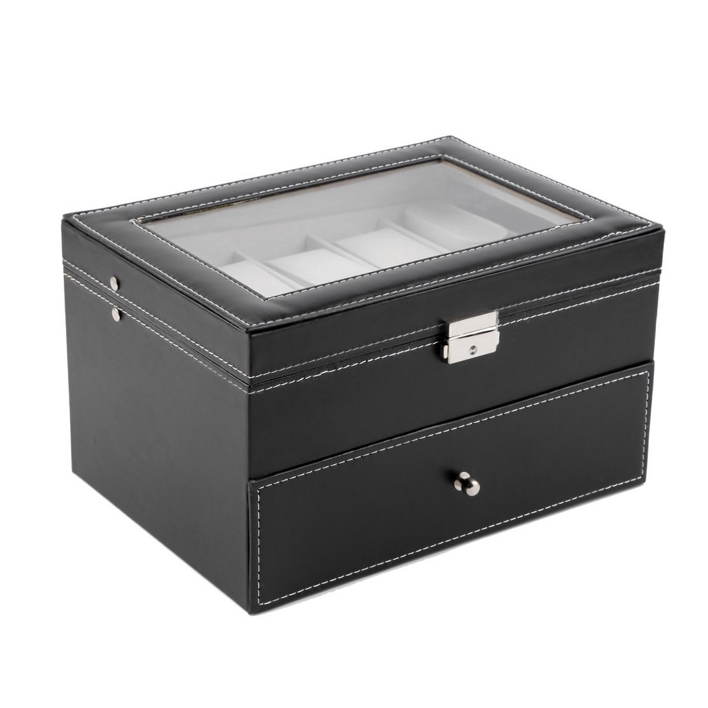 20 Insert Grid Slots & 20 Removable Pads PU Leather Watch Box Display Case Organizer Jewelry Storage Organizer Black Hot