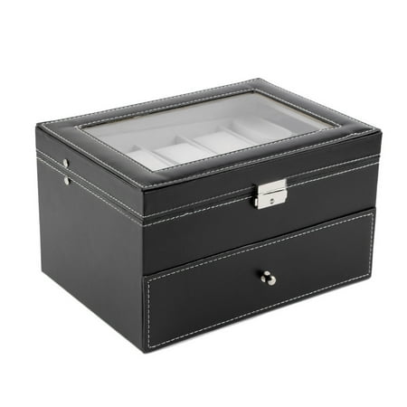 20 Insert Grid Slots & 20 Removable Pads PU Leather Watch Box Display Case Organizer Jewelry Storage Organizer Black Hot