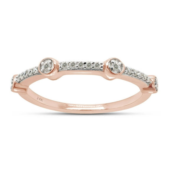 1/8 Carat Round Cut Lab Created Moissanite Diamond Station Wedding Band Ring In 14K Solid Rose Gold Jewelry For Women (G-H Color, VVS1 Clarity, 0.12 Cttw)-4