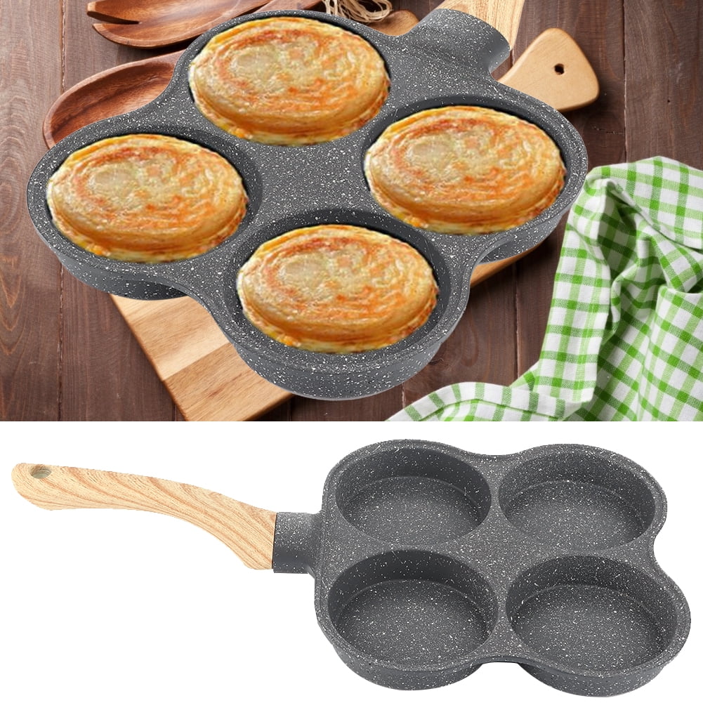 4-Holes Eggs Frying Pot Pancake Pan With Wooden Handle Induction Kitchen Cooking 