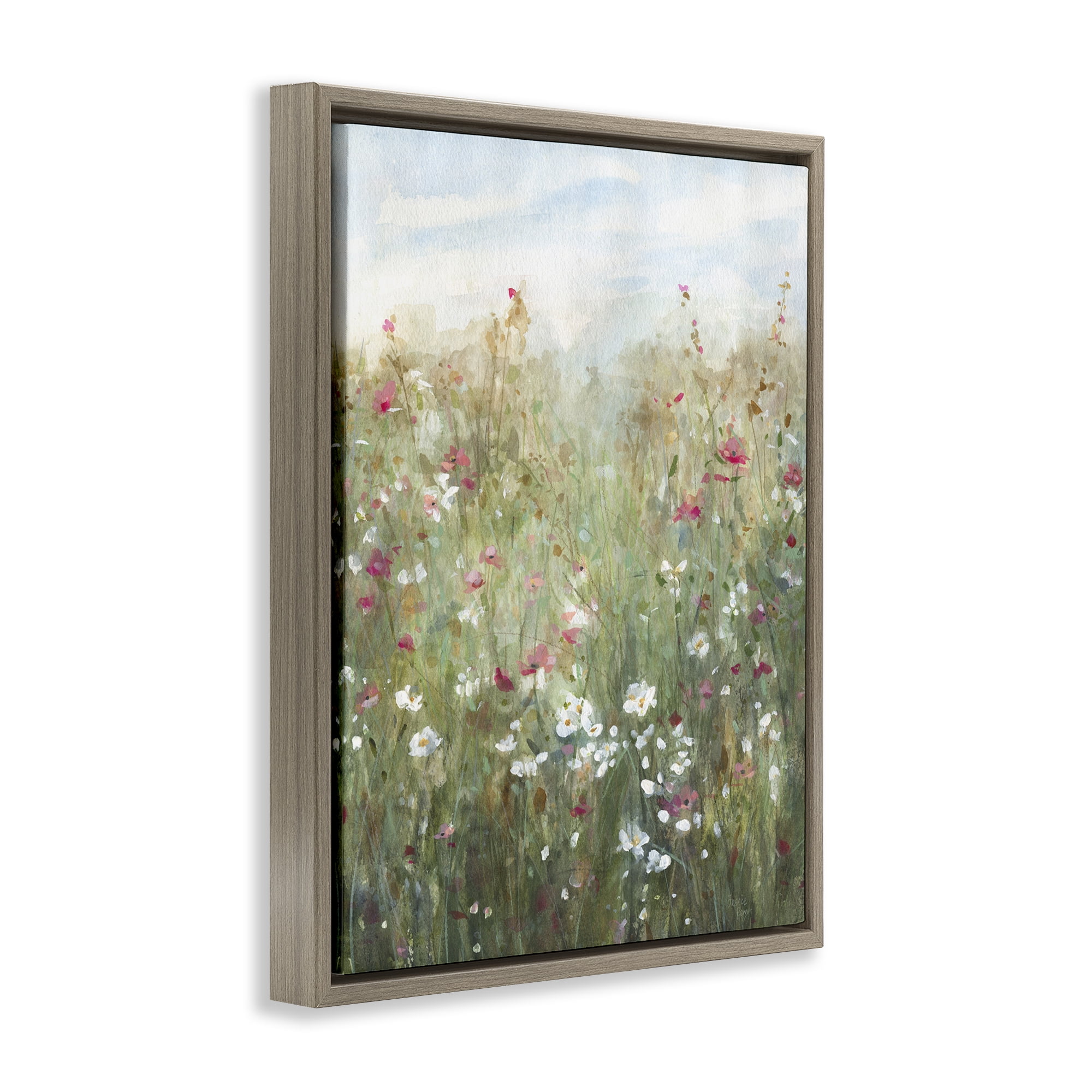 Stupell Industries Fragrant Wildflower Field Landscape & Nature Painting Brown Floater Framed Canvas Art Print Wall Art, 25 x 31