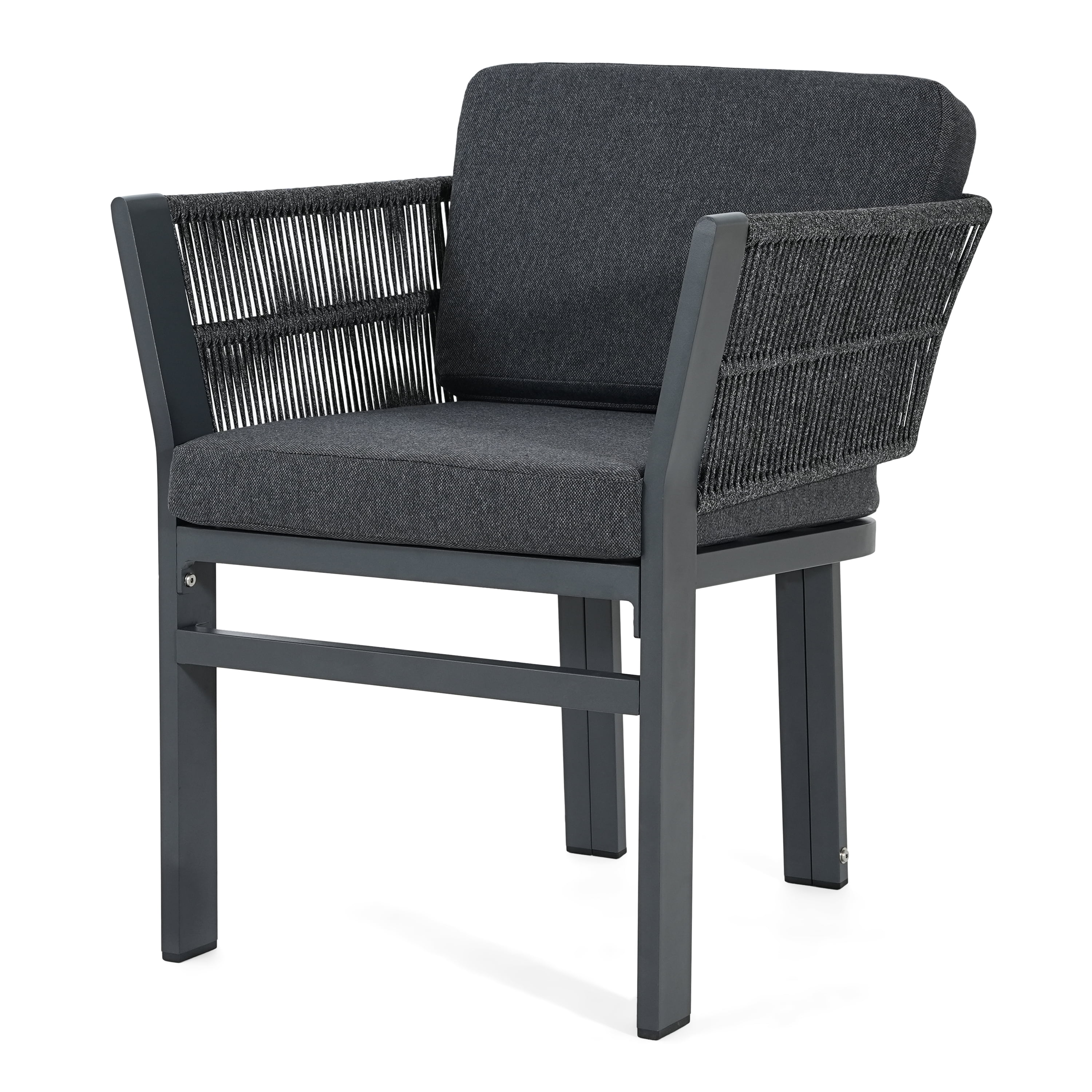 Outdoor Dining Chair Set of 2, Grey Aluminum Frame with Grey Cushion All-Weather Patio Seating, Grey