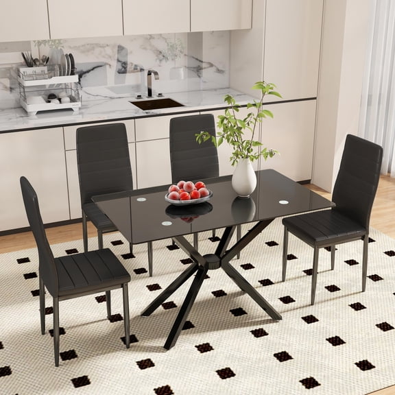 Holaki 47.24'' Rectangular Tempered Glass Dining Table for Dining Room, Living Room, Office