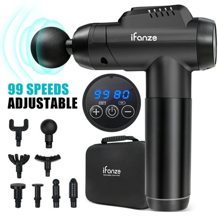 iFanze Massage Gun Deep Tissue, 99 Speeds Quiet Handheld Electric Muscle Massager with 8 Replacement Heads for Gym Office Home Post-Workout Recovery, Black