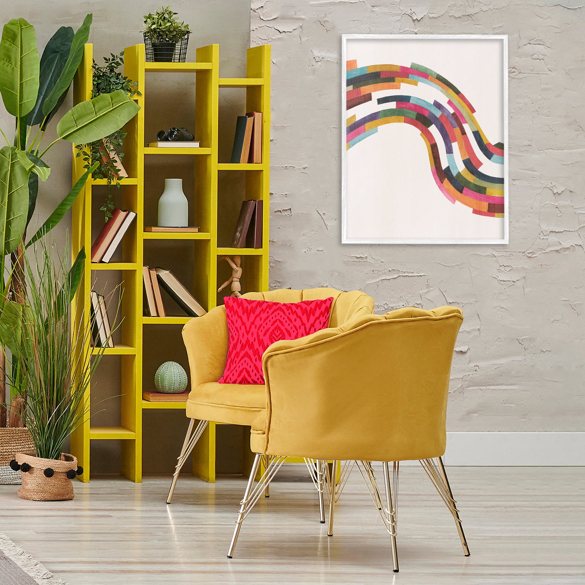 Stupell Industries Modern Geometric Wave Design Abstract Painting White Framed Art Print Wall Art, 24 x 30