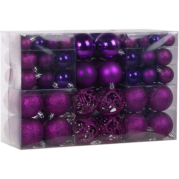 100 piezas Bolas de Navidad Decoraciones para árboles de Navidad Bolas para árboles de Navidad 100 colgantes de gancho de metal Inastillable (púrpura, dorado, rojo) Adepaton LN-0882-1