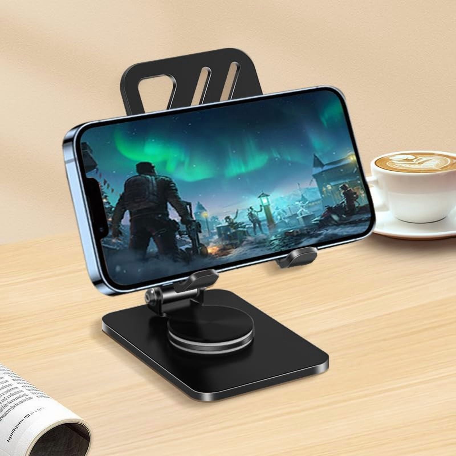 NEOYFC for  Phone Stand with 360 Rotating Base Portable Foldable Carbon Steel Material Desktop Cellphone Stand Fits All Smart Phones-Black