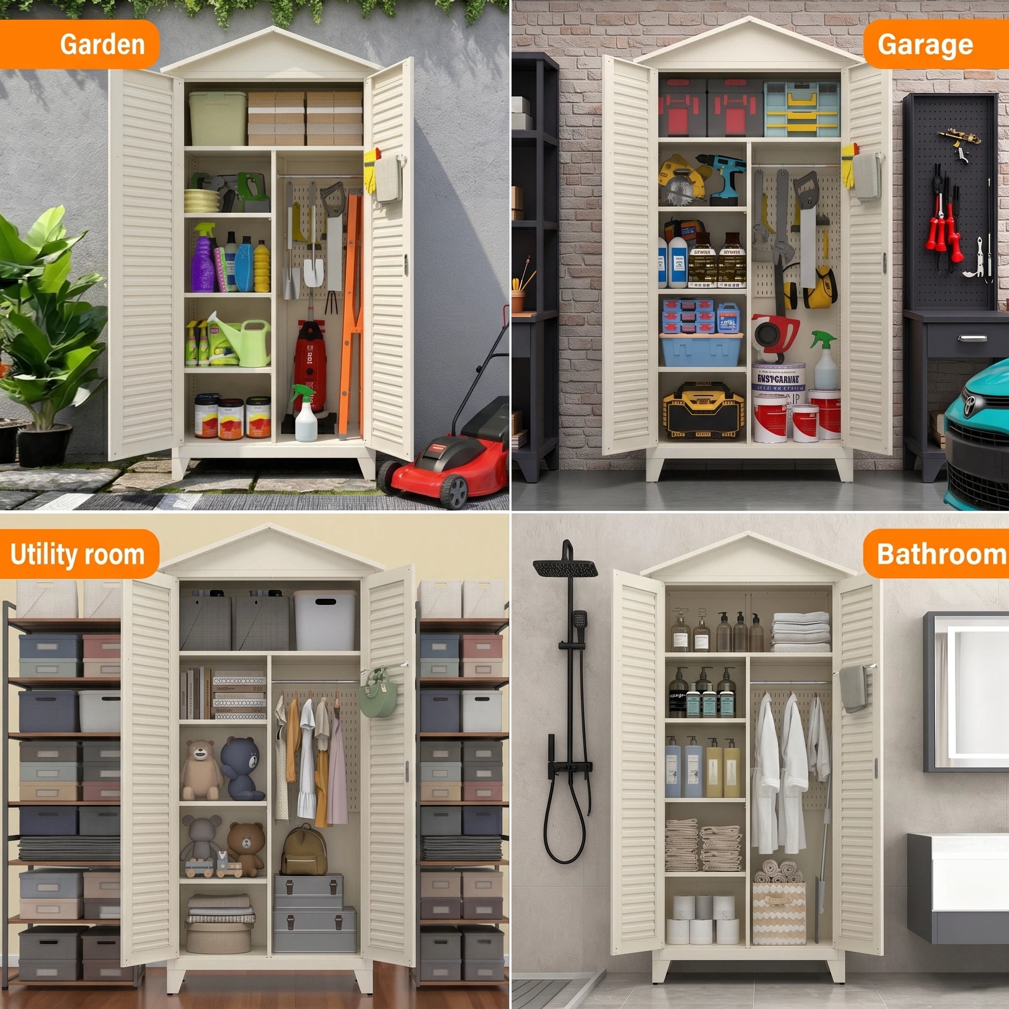 AISWORD 79" Tall Metal Outdoor Storage Cabinet, Heavy-Duty Waterproof Garden Sheds & Outdoor Storage with Lock, Tool Storage Cabinet & Broom Closet for Garage, Patio, Beige