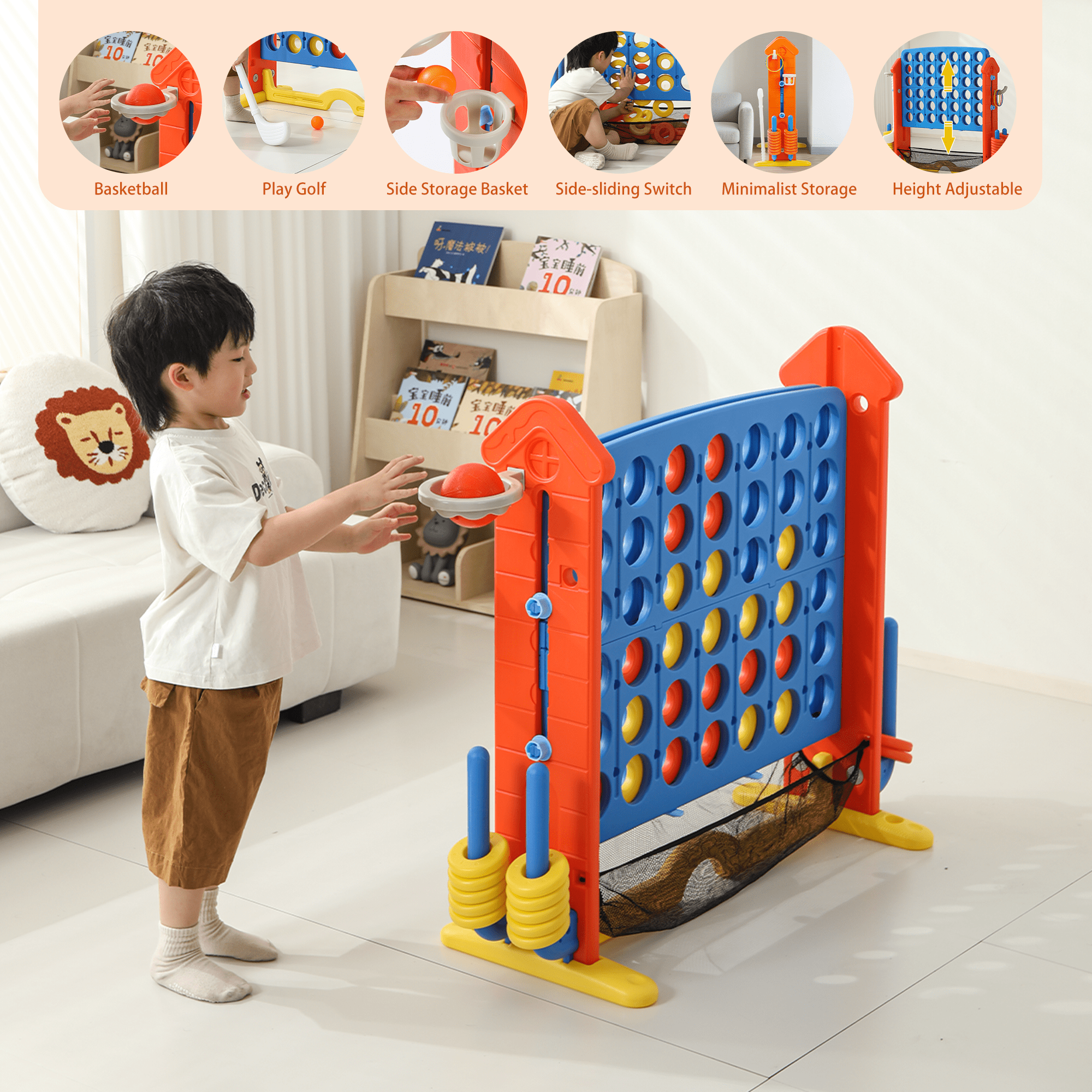 Aukfa 4-to-Score Giant Game Set,Giant 4 Row Game with Carrying Bag & Tail Design for Holiday Parties/Family Gatherings,Orange