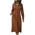 thumbnail image 2 of Odbmxy Shirt Dress Women Midi Dress Long Sleeve Cotton Womens Dresses Loose Plain Office Tunic Dressy Dresses,Brown XL, 2 of 9