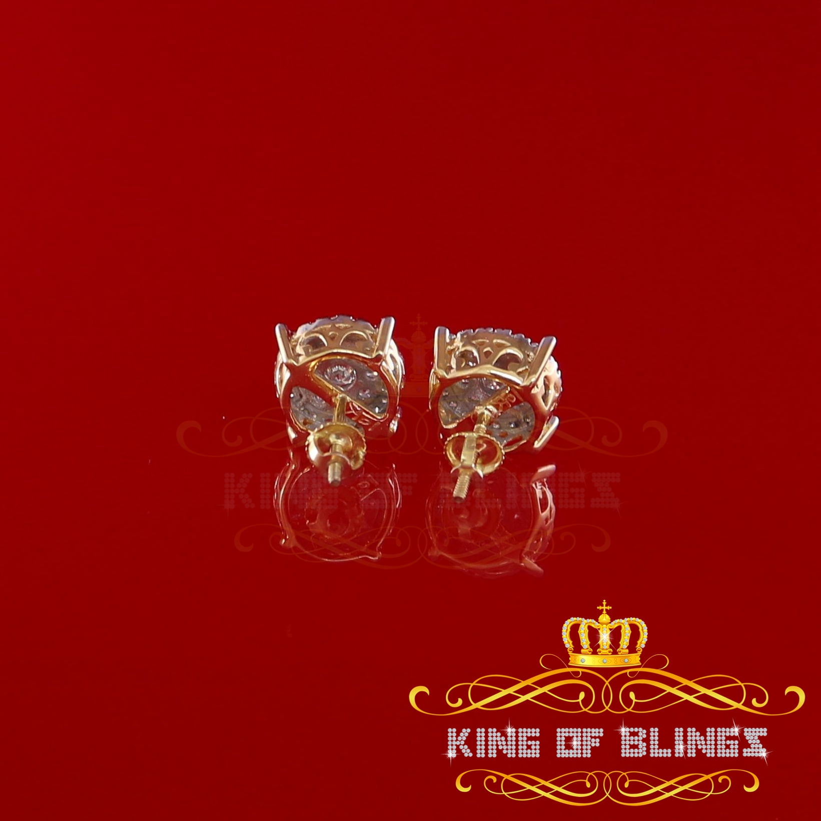 King of Bling's 10K Real Yellow Gold with 1.20CT Real Diamond Men's/Women's Stud Round Earrings
