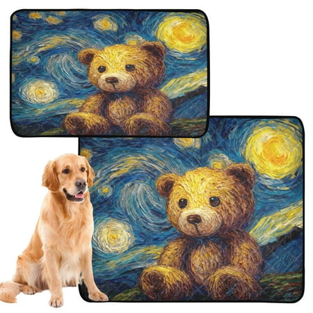 RMDQTR 2Pack Set of Medium and Large Pet Potty Pads Reusable Ultra-Absorbent Pet Training Pads Leak-Proof Pet Pads Cute Bear under The Stars