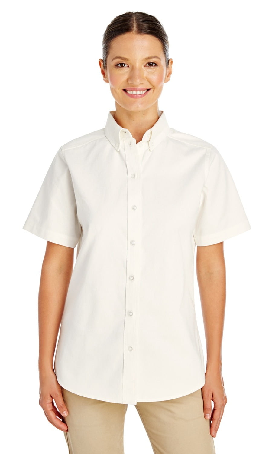The Harriton Ladies Foundation 100% Cotton Short Sleeve Twill Shirt ...