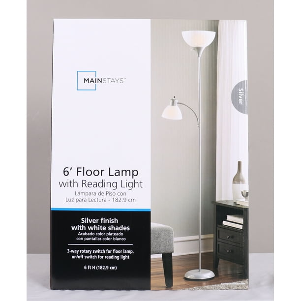 Mainstays 72'' Gray Combo Floor Lamp With Reading Lamp, Modern
