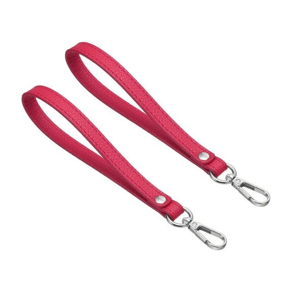 Uxcell PU Leather Keychain, 2 Pack Key Holder Keyring Strap with Metal Silver Key Ring Lock for Wallet Purse, Rose Red