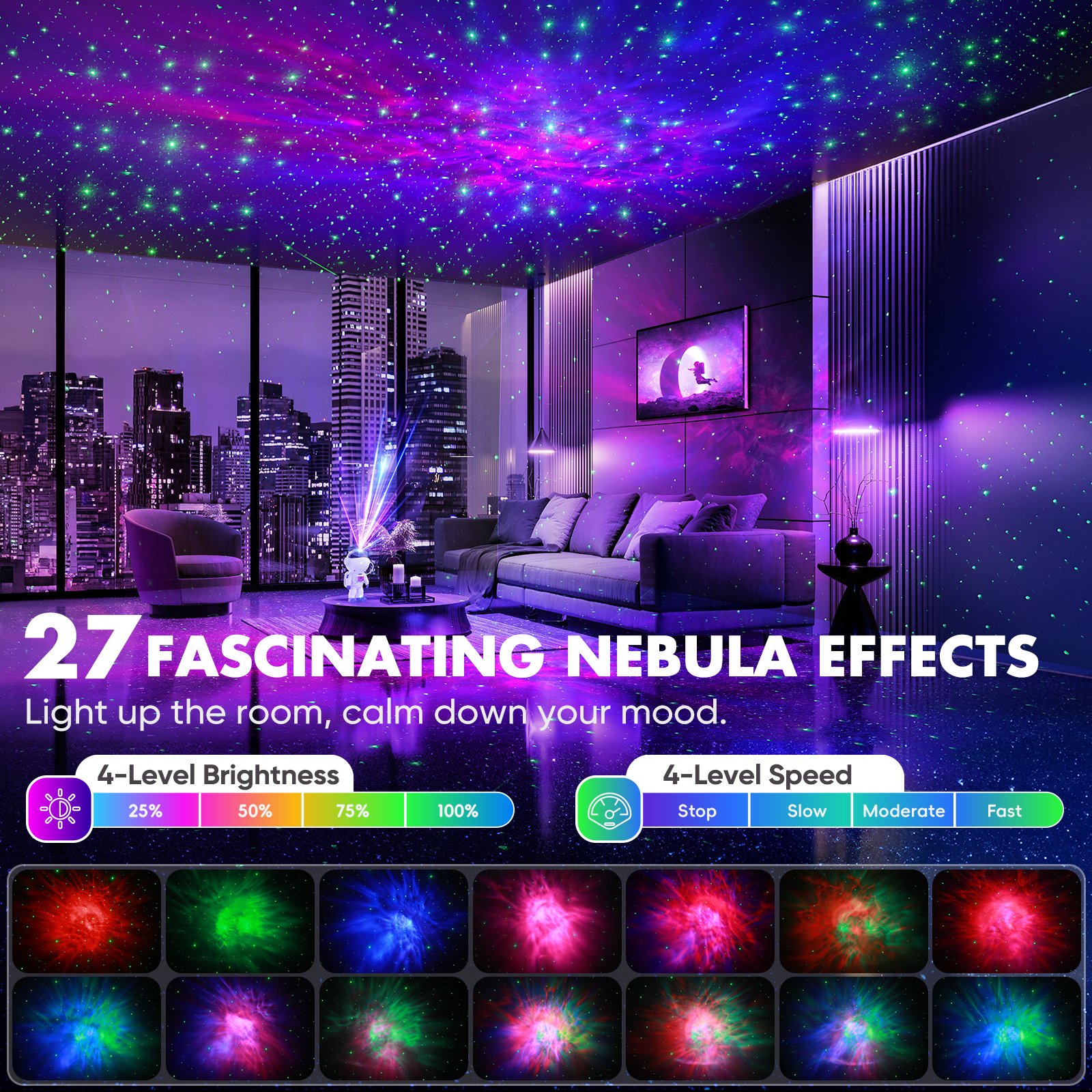 Galaxy Star Projector,Night Light Projector with Music Speaker & Remote Control for Bedroom/Party/Home Decor, Starry Projector with Voice Control and Timer for Kids & Adults