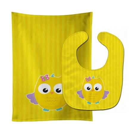 

Carolines Treasures BB9115STBU Owl and Yellow Stripes Baby Bib and Burp Cloth 11 x 18 multicolor