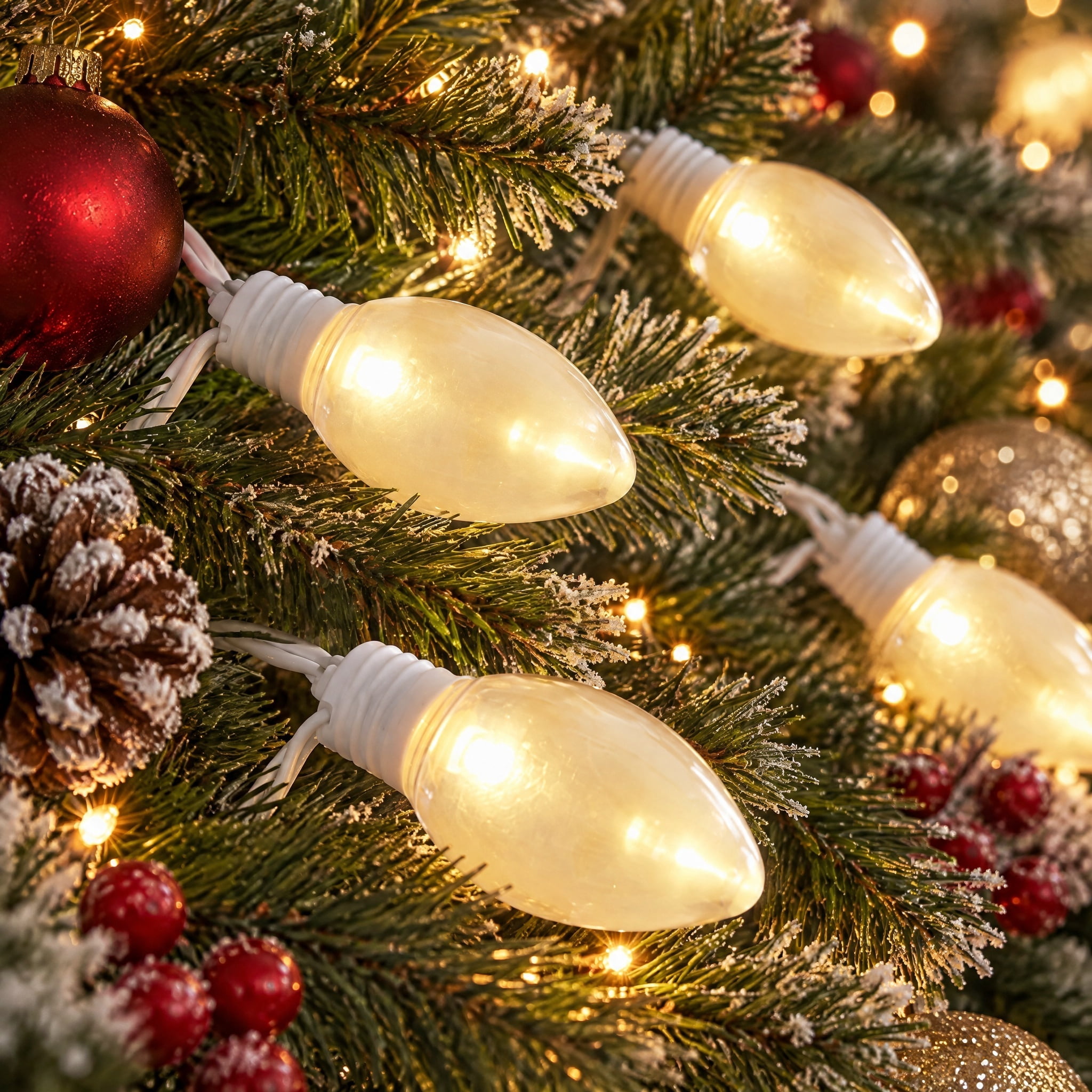 Indoor/Outdoor 100-Count LED Smooth C9 Christmas String Lights, Warm White, White Wire, 57', by Holiday Time