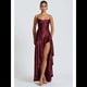 thumbnail image 4 of Vestido de Cóctel para Mujer, Ajustado, Informal, , con Escote en V, Sin Mangas, de Satén, con Volantes en el Bajo y Espalda Descubierta. Vino Tinto M, 4 of 10