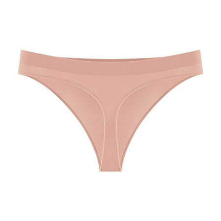 Scyoekwg Womens Thongs Thong Breathable Bikini Underwear Traceless T-back Solid Color Ladies Panties Fashion Low Waisted Hipster Panties (Pink Free Size)