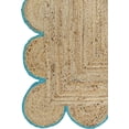 thumbnail image 2 of Turquoise Scalloped Natural Jute Area Rug, Natural Red Boho Scallop Colored Trim, 2 of 4