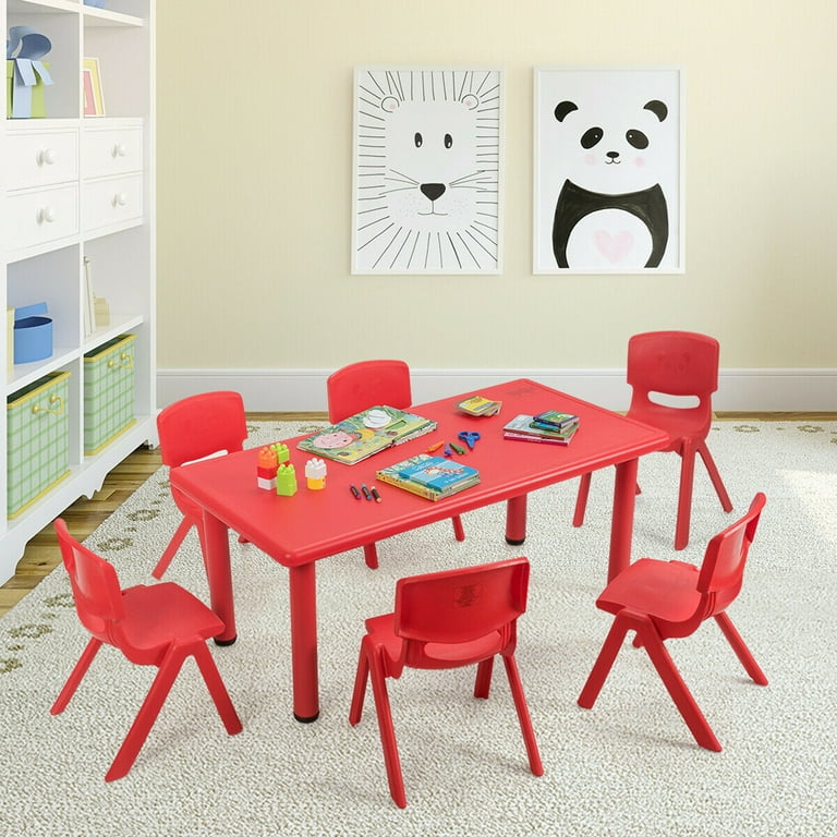 Gymax Outdoor Children s Furniture Set Toddler s Red Plastic Table and Stackable Chairs for Home and Classroom Walmart