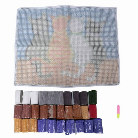 Latch Hook Rug Kits Crocheting Carpet Cats Yarn Pre-Printed Canvas Cushion Mat Crochet Tapestry Sofa Decor