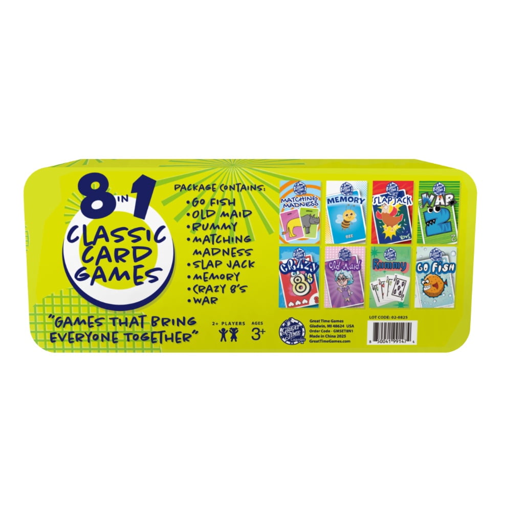 8 in 1 Tin of Kids Classic Card Games Featuring Family Favorites