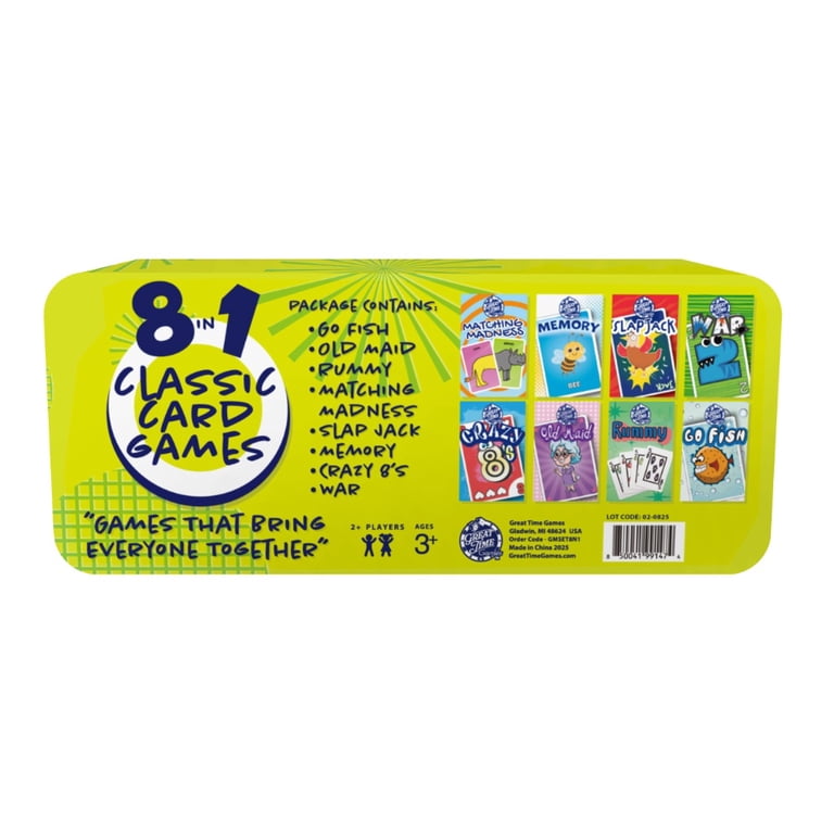 8 in 1 Tin of Kids Classic Card Games Featuring Family Favorites