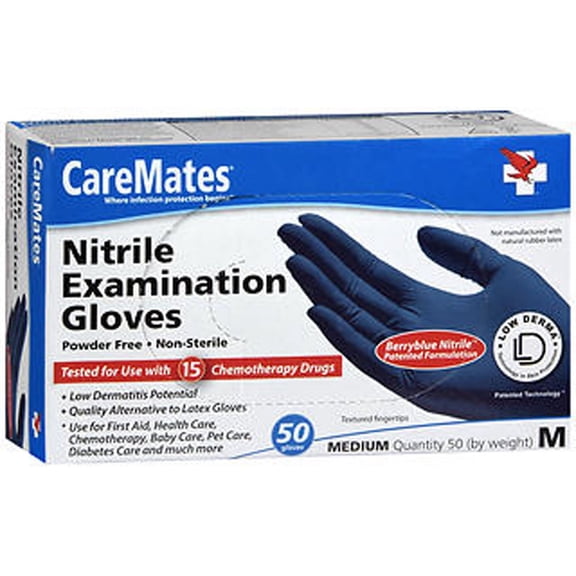 CareMates Powder Free Nitrile Disposable Gloves Box, M, 50 Count