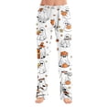 thumbnail image 3 of OIOLOYJM Halloween Pajama Pants Women Ghost Print Wide-Leg Cute Sleeping Comfortable Pajama Bottoms Party Stretchy Yoga Elastic Waist Sweat Pants Orange L, 3 of 7