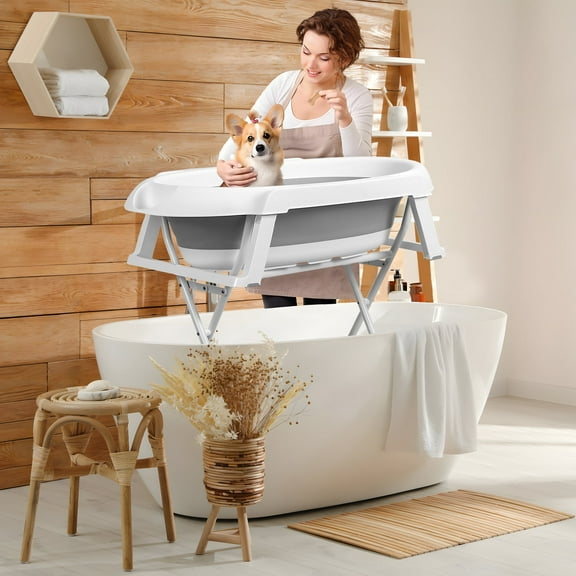 Seipola 2 in 1 Dog Bathtub Dog Washing Station, Foldable Pet Bath Tub for Bathing and Grooming, Collapsible Portable Shower Bathtub for Small Dogs Cats Pet, Indoor and Outdoor