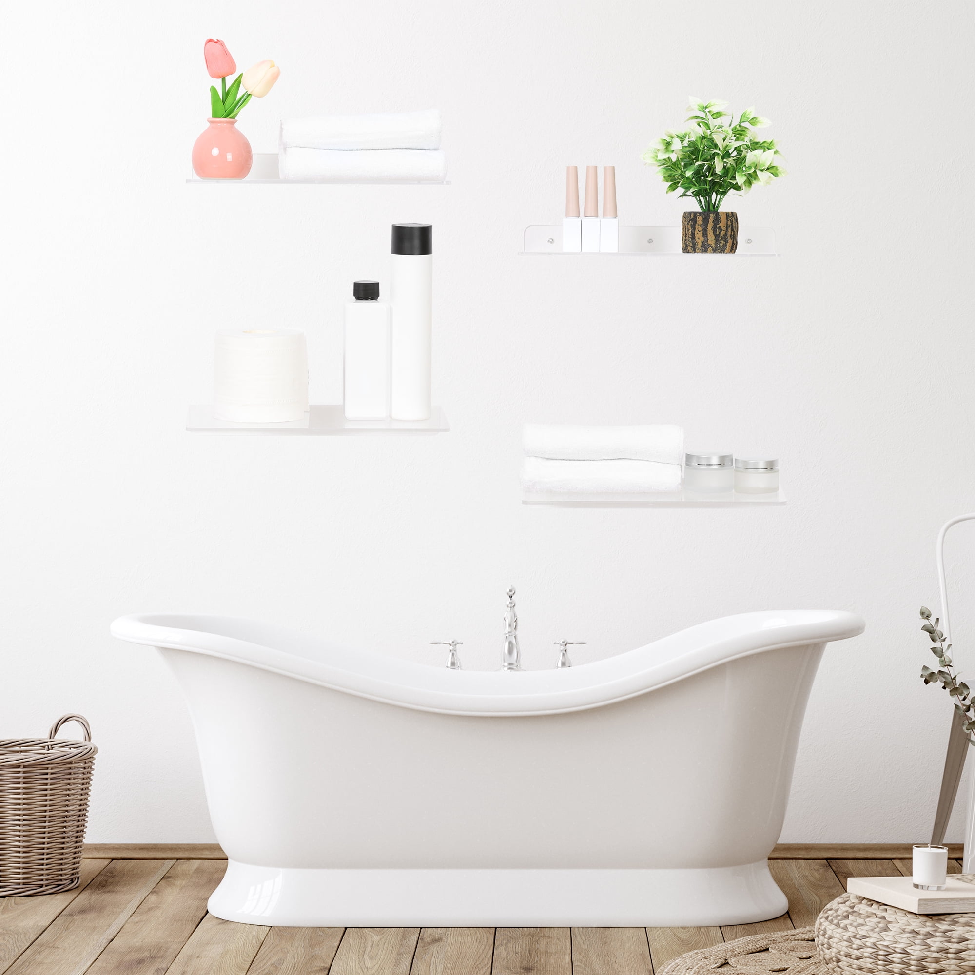 Unique Bargains Clear Acrylic Floating Shelves for Bathroom Bedroom Wall Display Shelf 11.8" x 7.9" x 2" 4