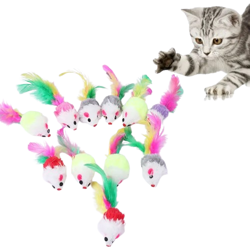 2-Pack Plush Feather Mouse Cat Toy, Assorted Colors