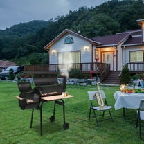 44" Oil Drum Charcoal Barbecue Grill,Heavy Duty Outdoor Grill with Adjustable Charcoal Tray,BBQ Grill with Temperature Gauge,Wooden Shelf and  Wheels for Patio,Backyard,Camping,Black