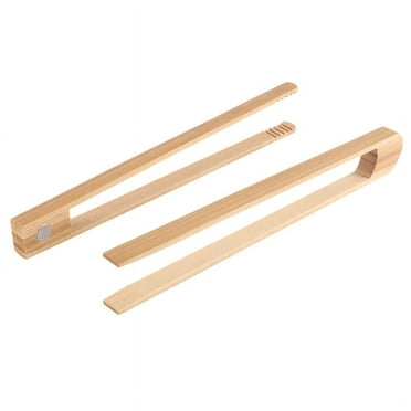 2 Pieces Magnetic Bamboo Toaster Tongs 8.7 Inch Wooden Kitchen Toast for Cooking, Natural Utensils