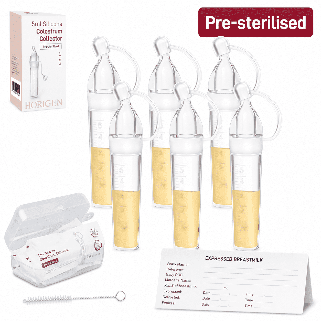 Momfree Silicone Colostrum Collectors Kit, Portable Reusable 5ml Breast Milk Collection Tubes, 6 Count