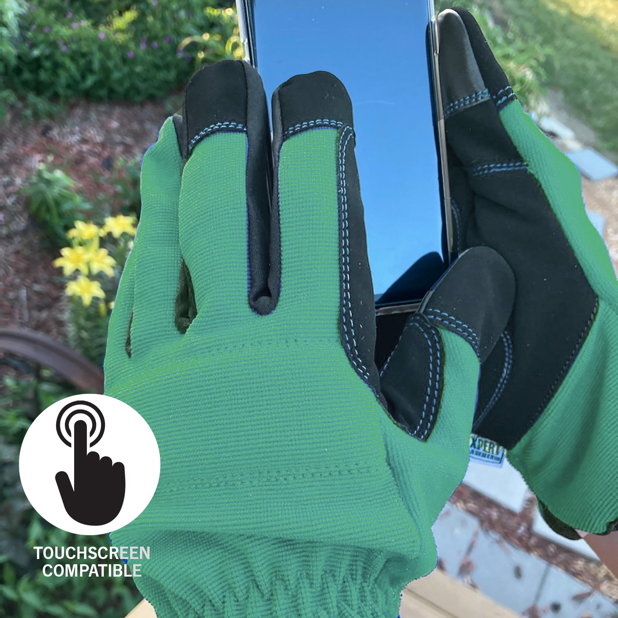 Expert Gardener Adult Unisex Large Synthetic Leather Gloves, Green & Gray 2 Pack