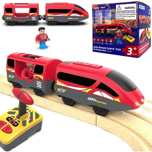 HYPERLIVING Accesorios para Trenes de Madera, Tren Locomotora Que Funciona con Baterías, Tren con Control Remoto para Juego de Vías, Vehículos de Tracción con Motor Potente, Adecuado para Todos los