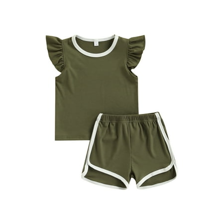 

Calsunbaby Kids Baby Girls 2PCS Outfits Set Patchwork Ribbed Fly Sleeves Tops T-Shirt Shorts Summer Clothes Green 4-5 Years